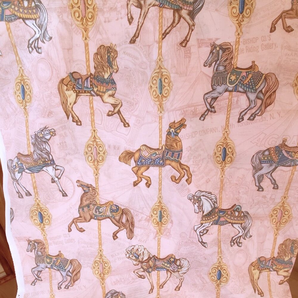8 TOTAL yds VIP Cranston Print Works Merry Go Round Carousel Horses Pink Fabric